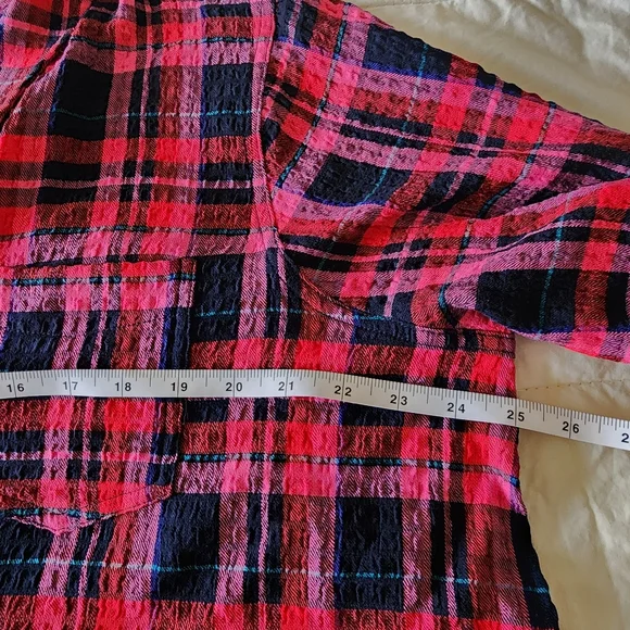 Intro 3/4 rolled sleeve plaid button-up collared over-shirt, sz XL - Picture 9 of 12